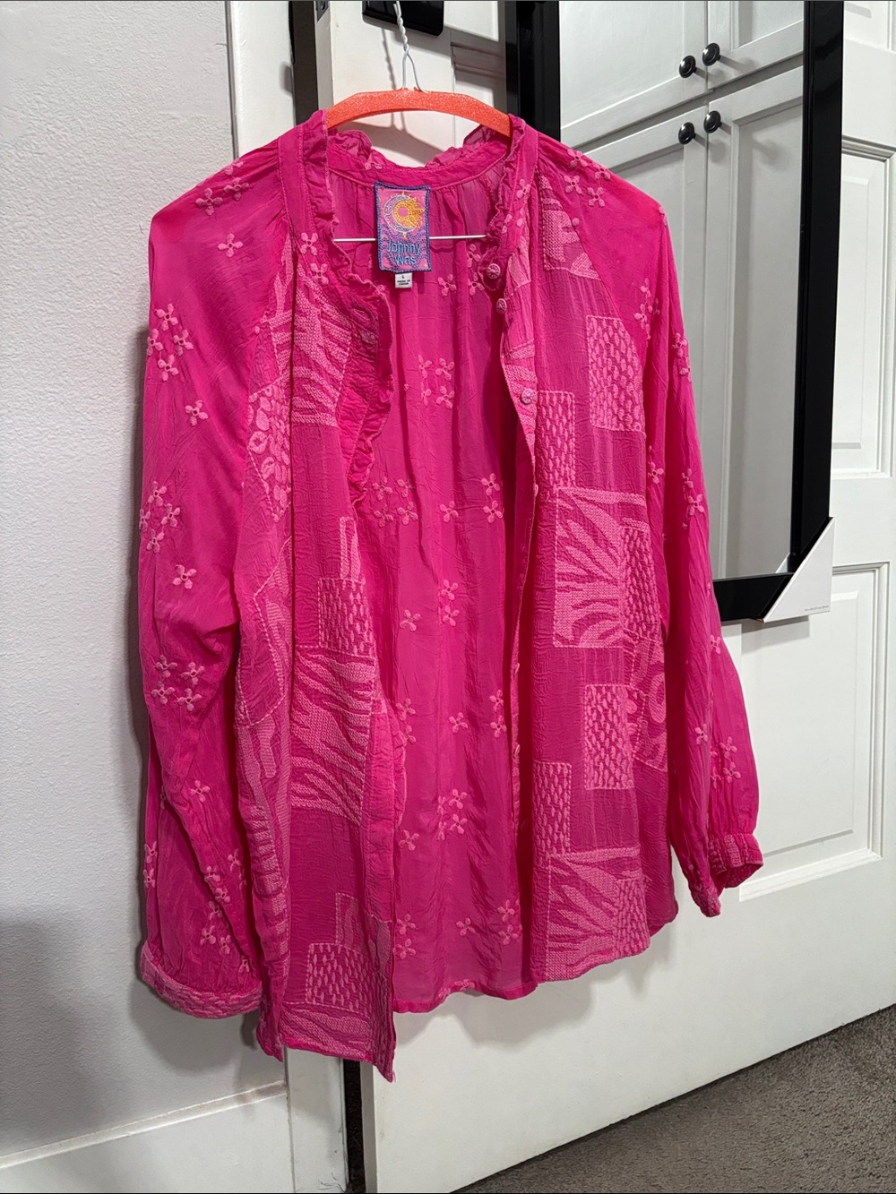 Johnny Was Hot Pink Embroidered Lightweight Blouse